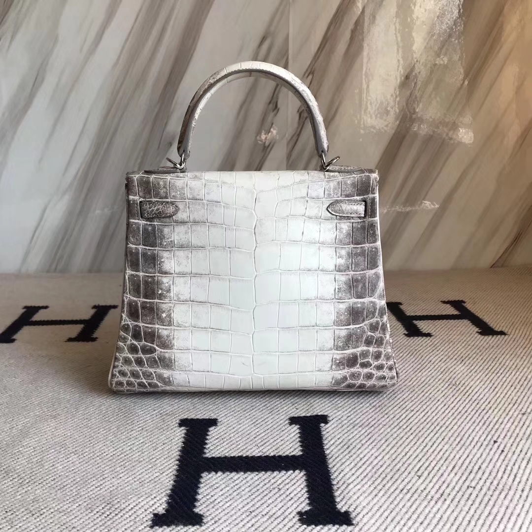 Elegant Hermes Himalaya Color Crocodile Leather Kelly25CM Bag Silver Hardware