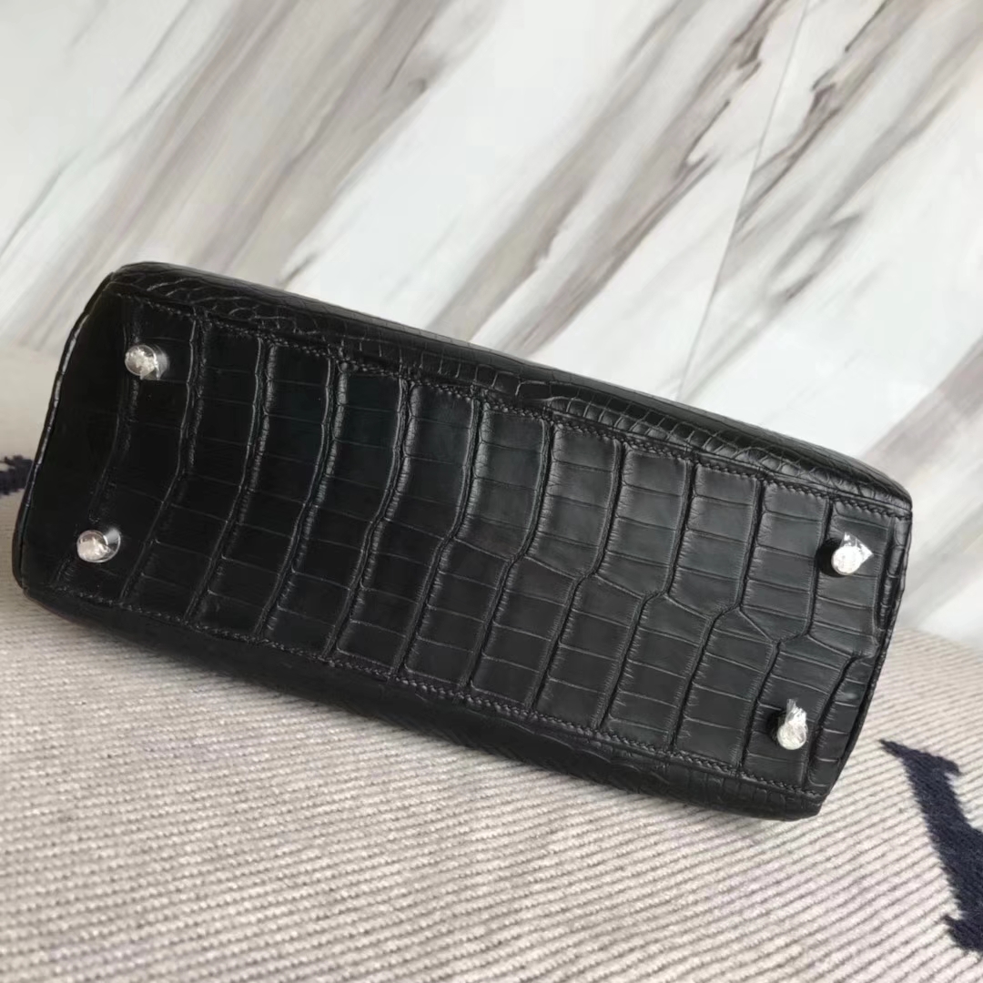 Discount Hermes CK89 Black Matt Alligator Crocodile Kelly Bag25CM Silver Hardware