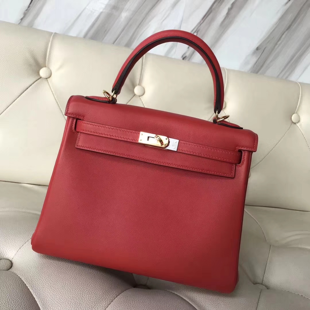 Wholesale Hermes S5 Rouge Tomate Swift Calf Kelly Bag28CM Gold Hardware
