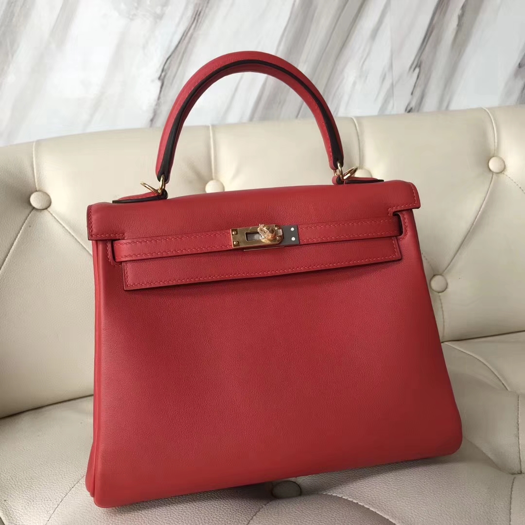 Wholesale Hermes S5 Rouge Tomate Swift Calf Kelly Bag28CM Gold Hardware