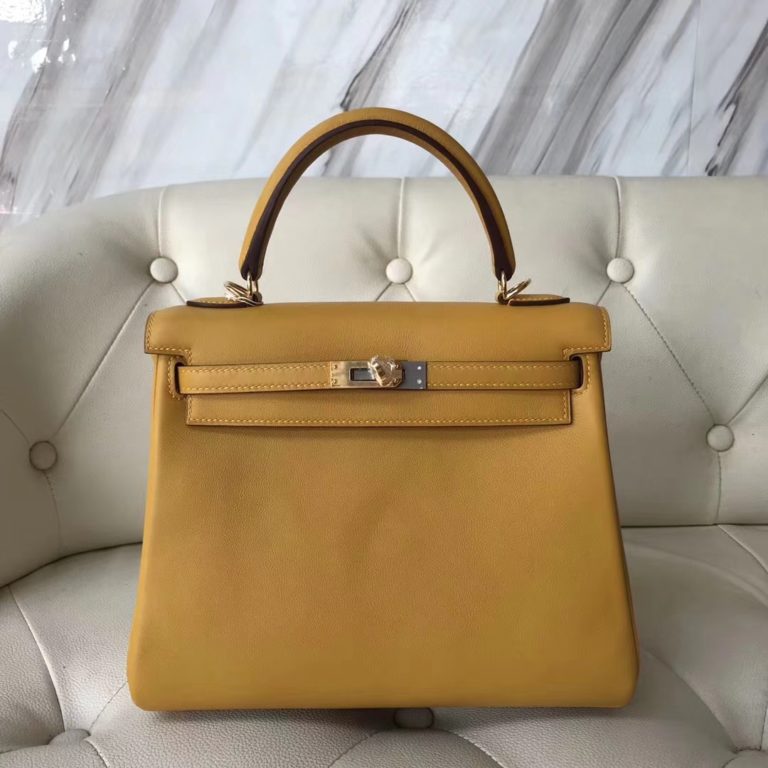 Hermes Swift Calf Kelly Bag 25CM in 9D Ambre Yellow Gold Hardware