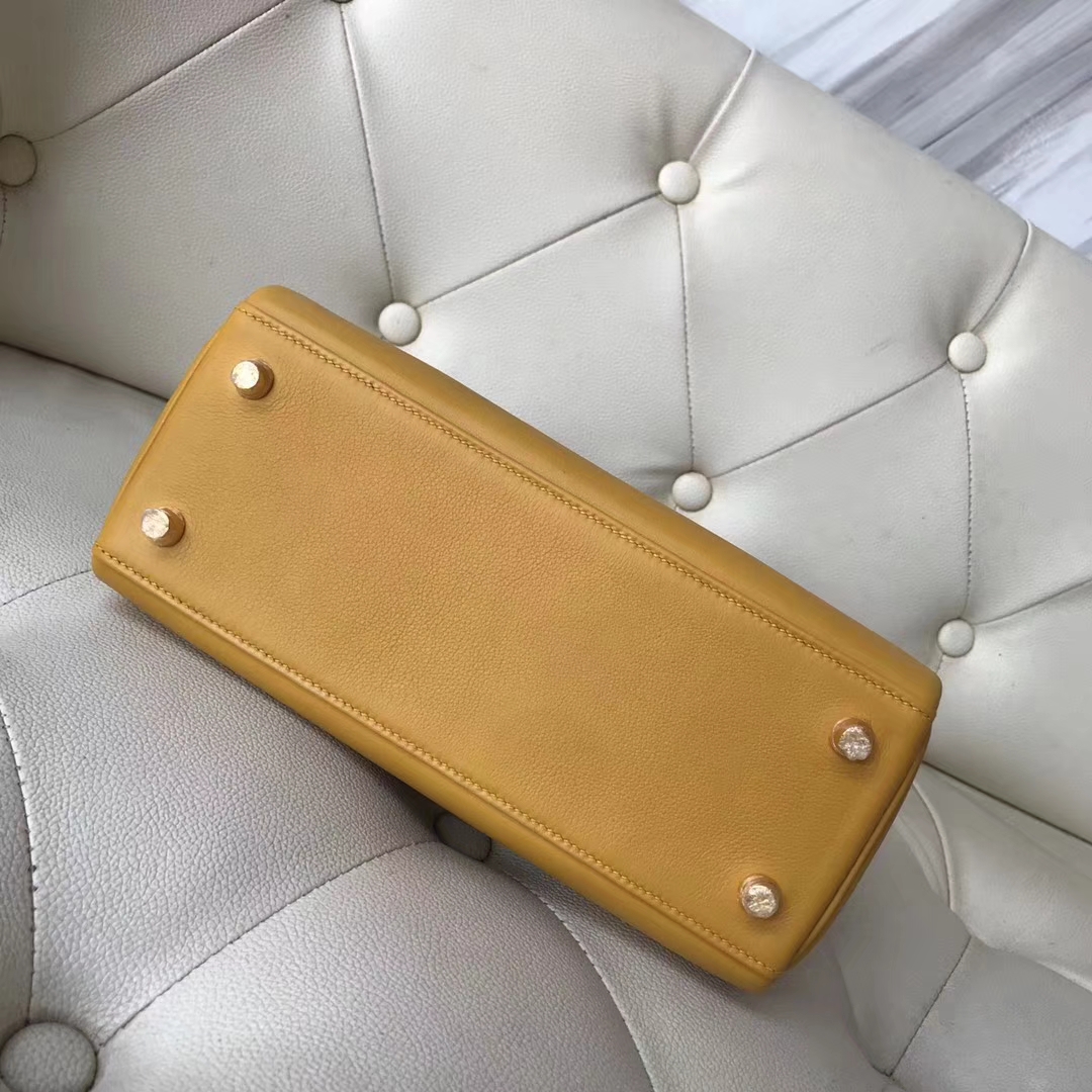 Fashion Hermes Swift Calf Kelly Bag25CM in 9D Ambre Yellow Gold Hardware