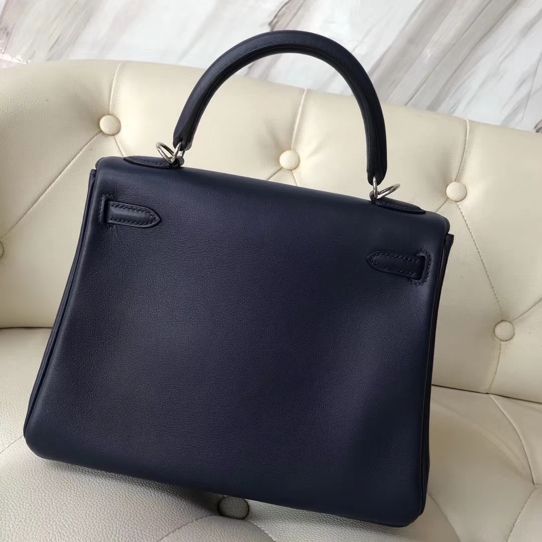 Wholesale Hermes Blue Indgo Swift Calf Kelly Bag25CM Silver Hardware