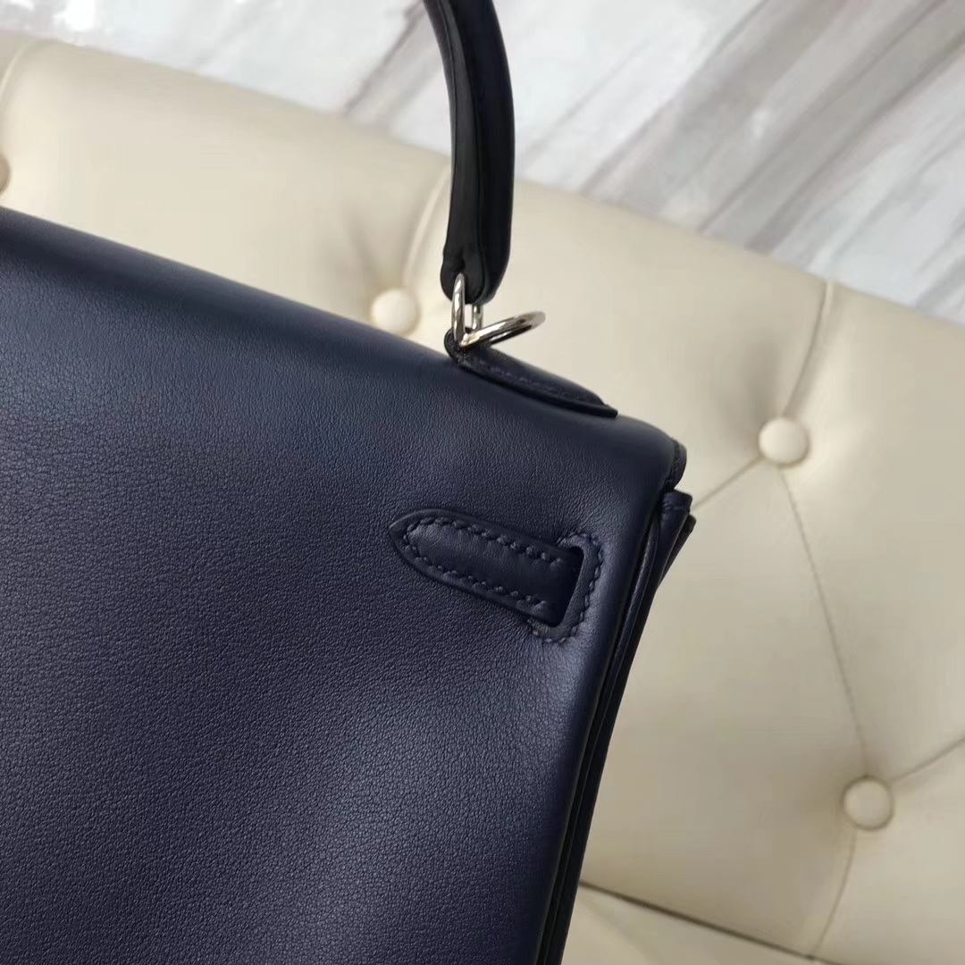 Wholesale Hermes Blue Indgo Swift Calf Kelly Bag25CM Silver Hardware