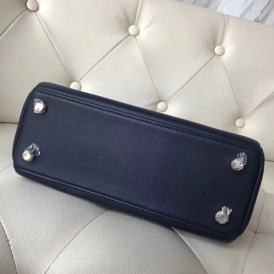 Wholesale Hermes Blue Indgo Swift Calf Kelly Bag25CM Silver Hardware