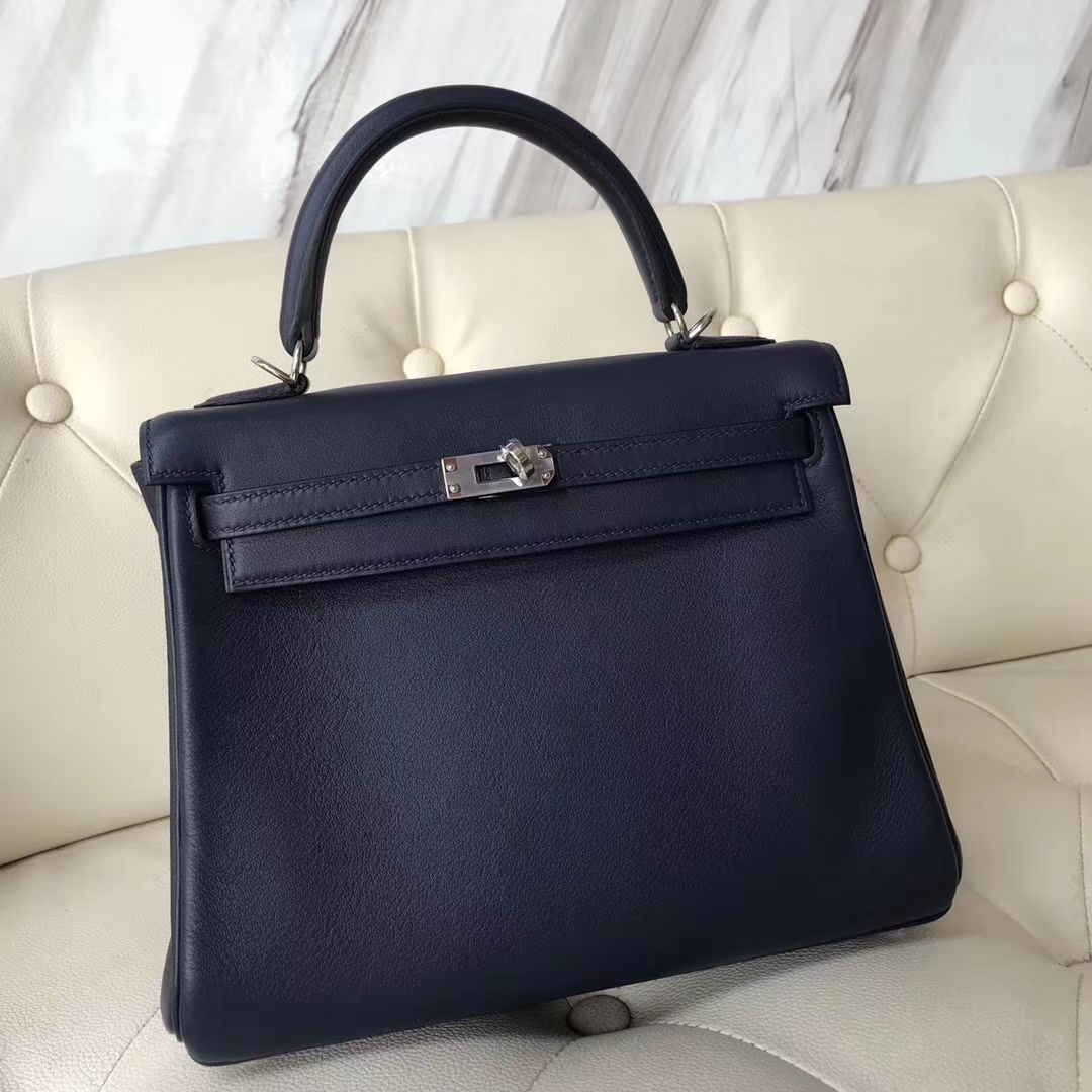 Wholesale Hermes Blue Indgo Swift Calf Kelly Bag25CM Silver Hardware