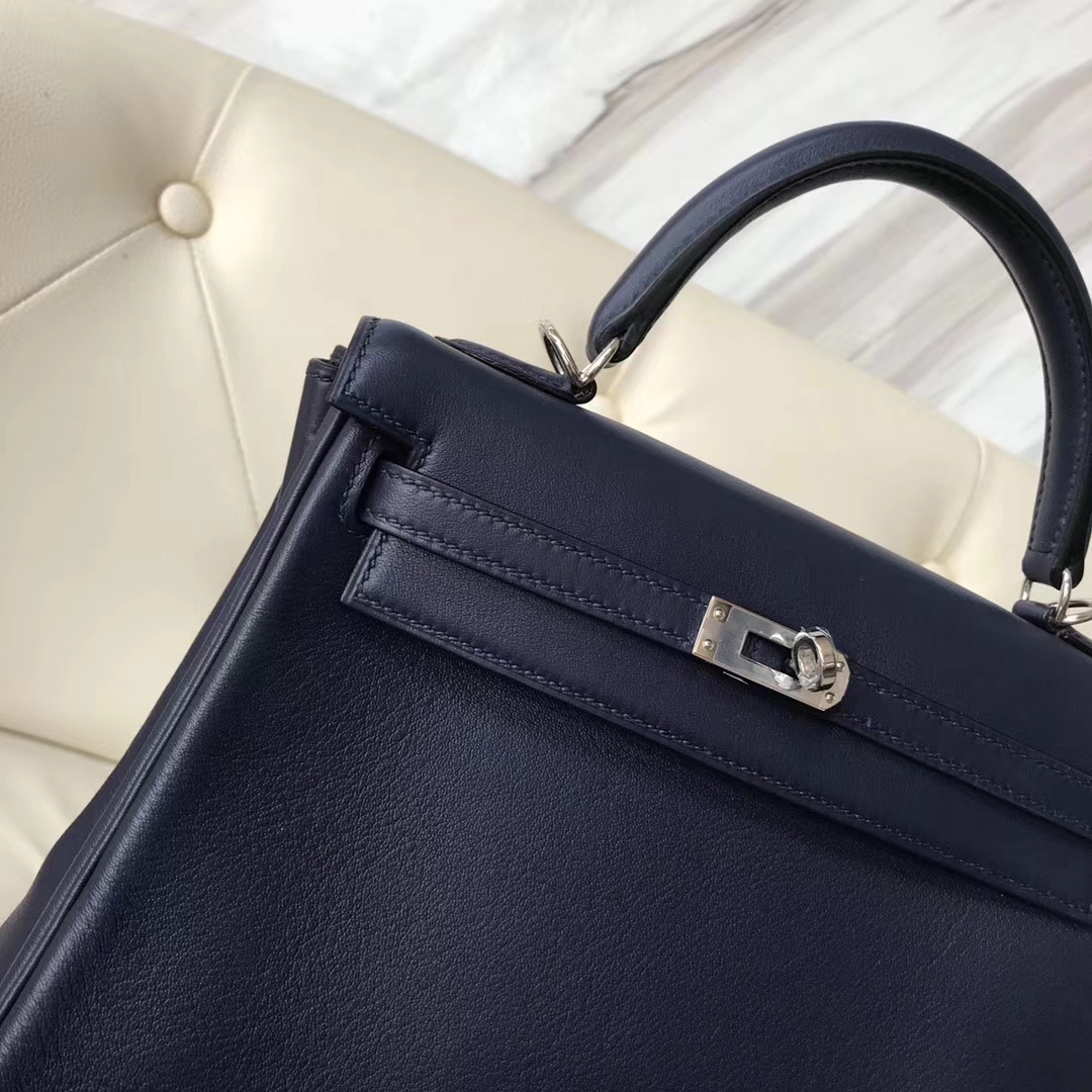 Wholesale Hermes Blue Indgo Swift Calf Kelly Bag25CM Silver Hardware