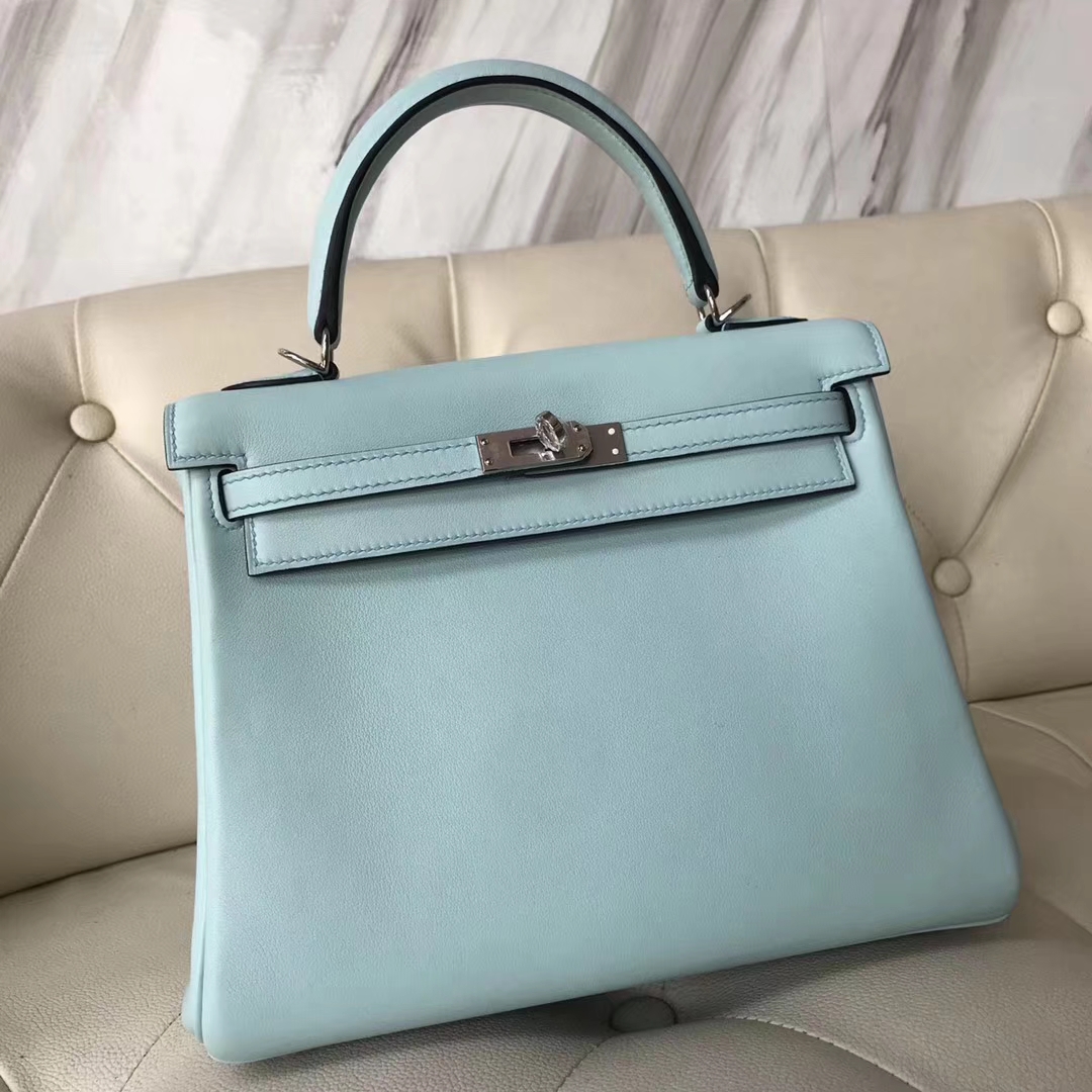 Discount Hermes U2 Blue Zephyr Swift Calf Retourne Kelly25CM Bag Silver Hardware