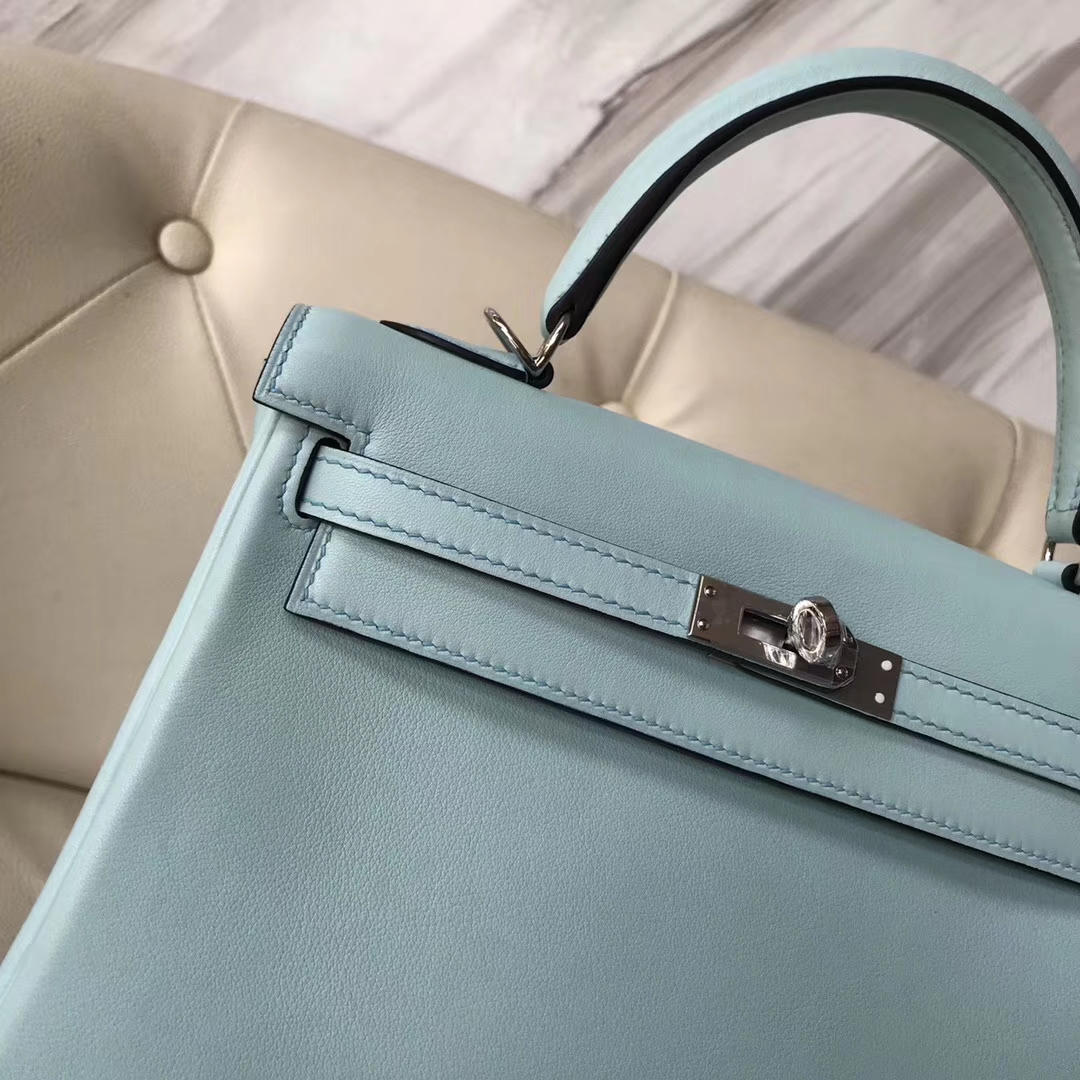 Discount Hermes U2 Blue Zephyr Swift Calf Retourne Kelly25CM Bag Silver Hardware