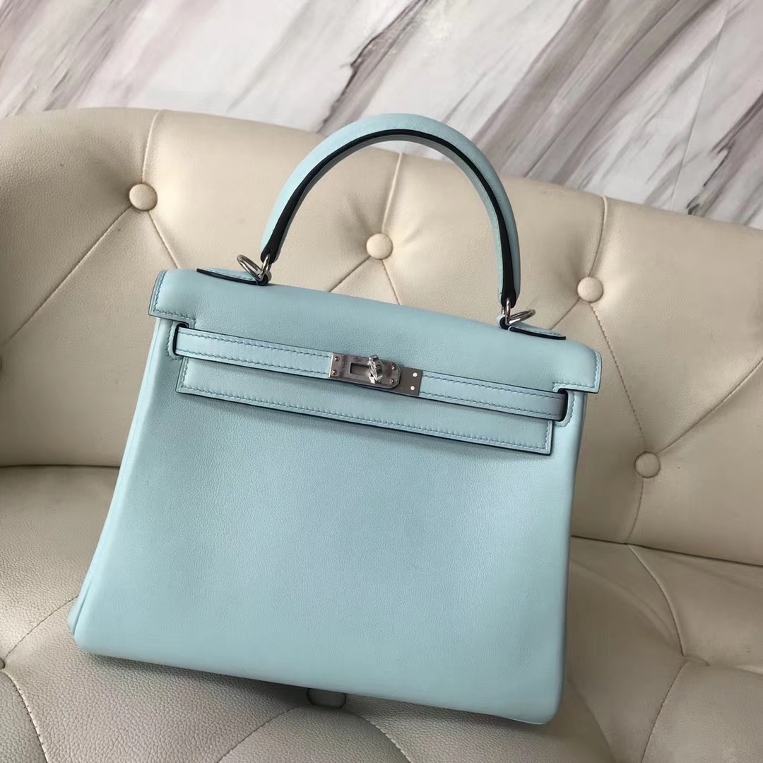 Discount Hermes U2 Blue Zephyr Swift Calf Retourne Kelly25CM Bag Silver Hardware