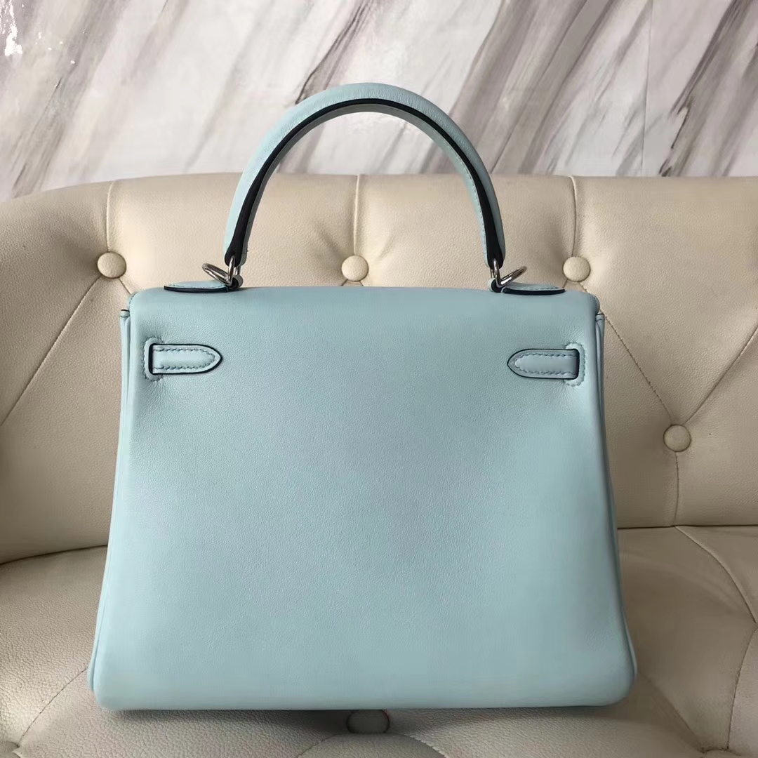 Discount Hermes U2 Blue Zephyr Swift Calf Retourne Kelly25CM Bag Silver Hardware