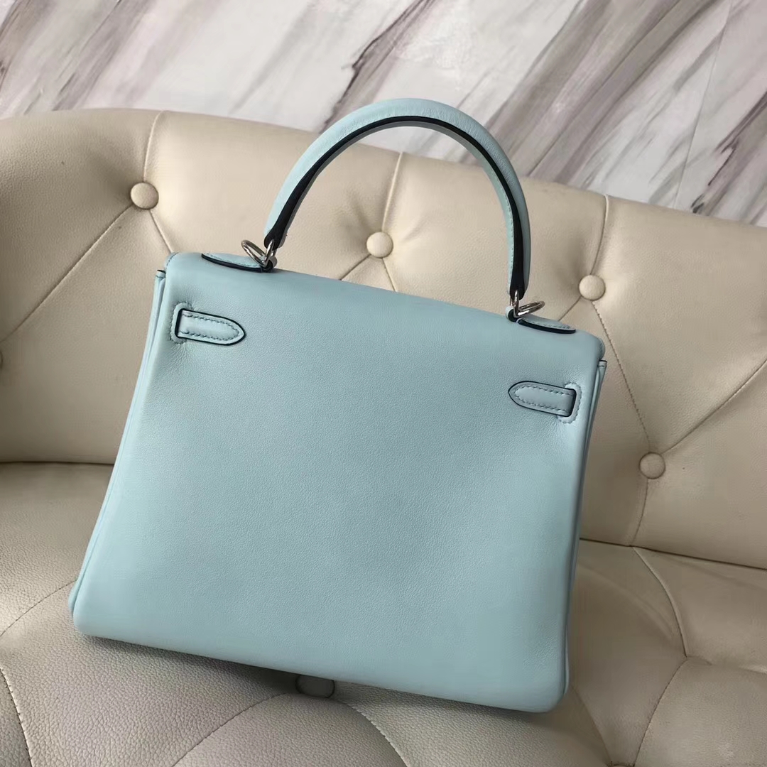 Discount Hermes U2 Blue Zephyr Swift Calf Retourne Kelly25CM Bag Silver Hardware