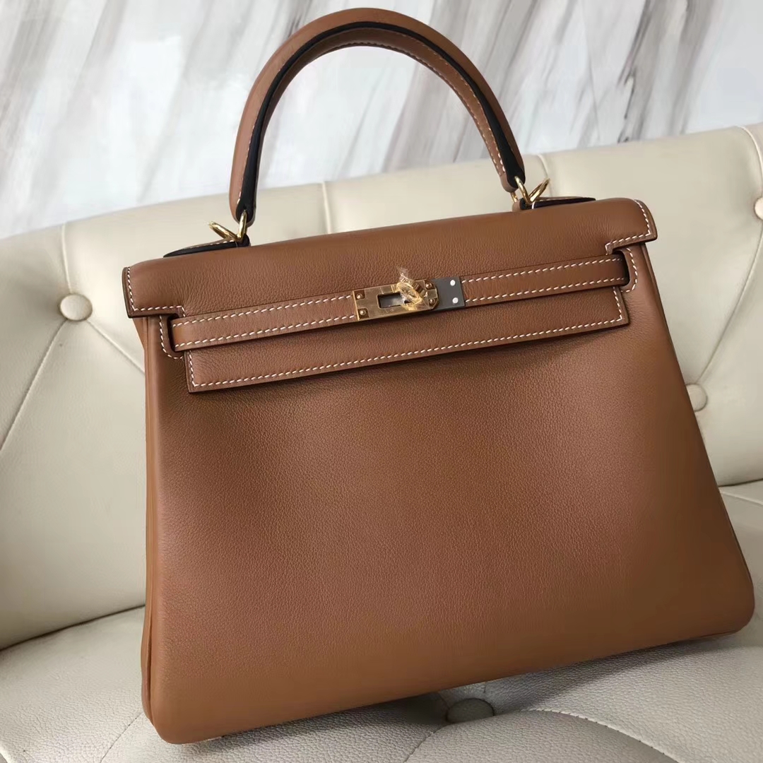 Noble Hermes CK37 Gold Swift Calf Retourne Kelly Bag25CM Gold Hardware