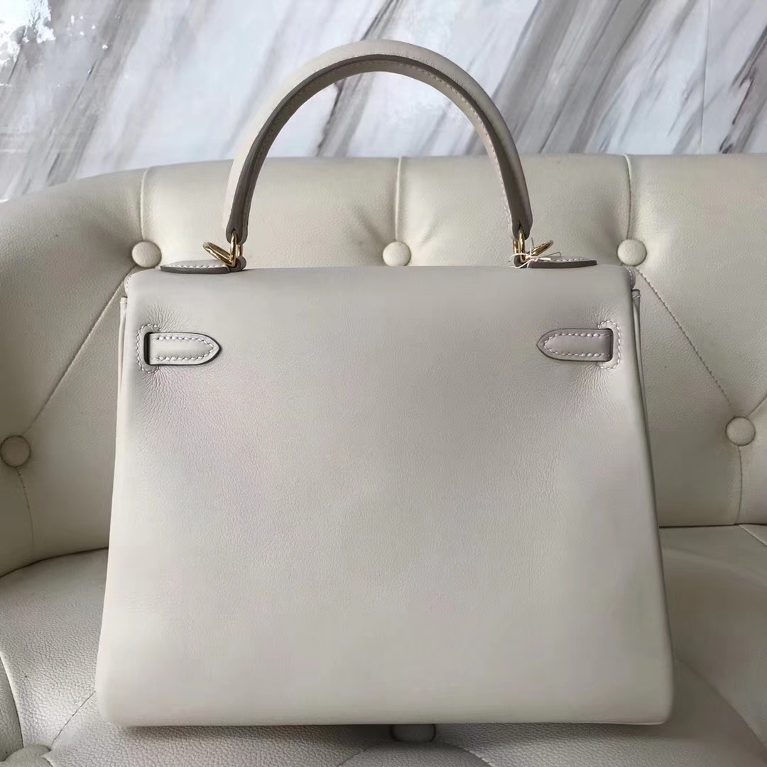 Discount Hermes Swift Calf Kelly Bag25CM in CK10 Craie White Gold Hardware
