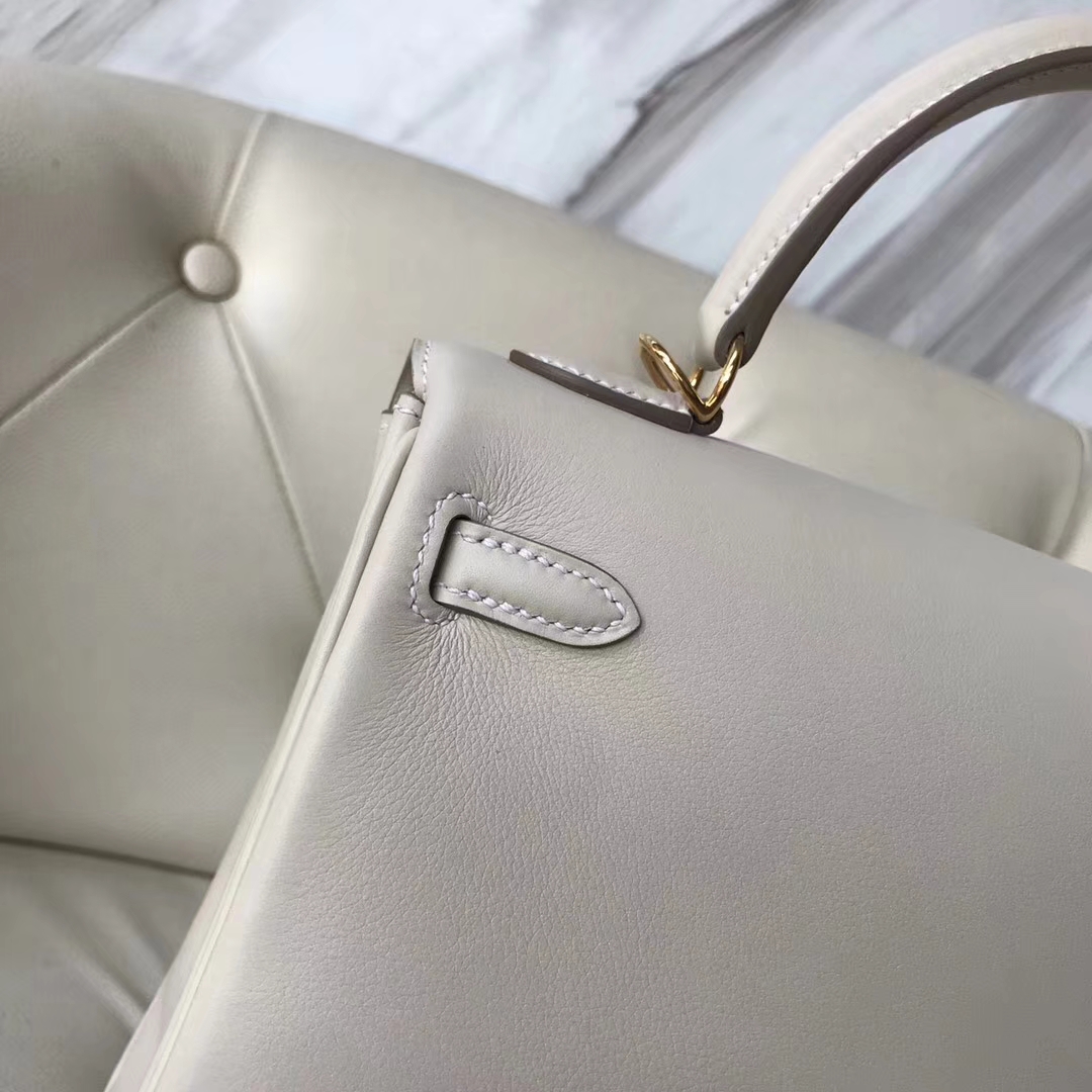 Discount Hermes Swift Calf Kelly Bag25CM in CK10 Craie White Gold Hardware