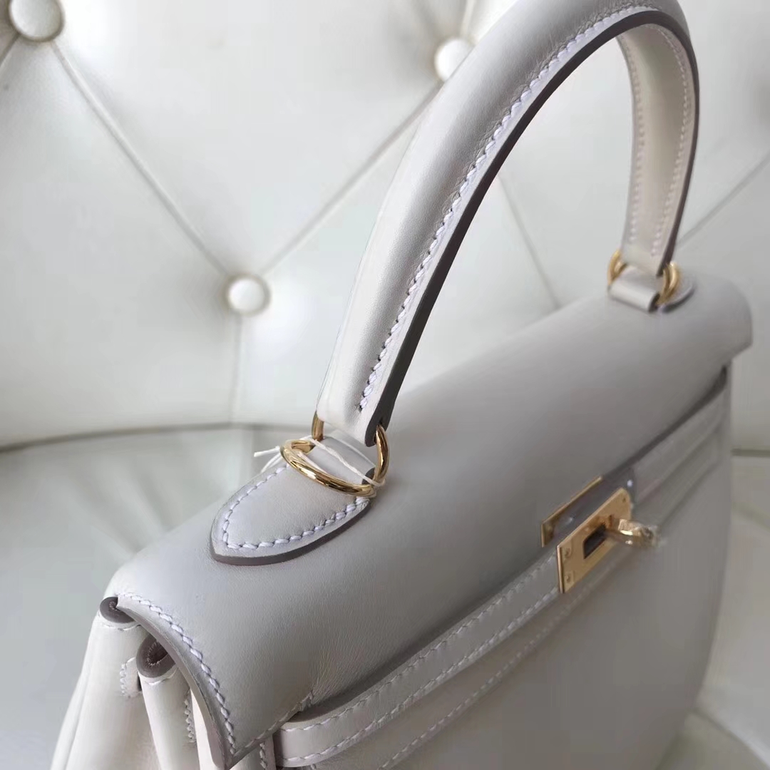 Discount Hermes Swift Calf Kelly Bag25CM in CK10 Craie White Gold Hardware