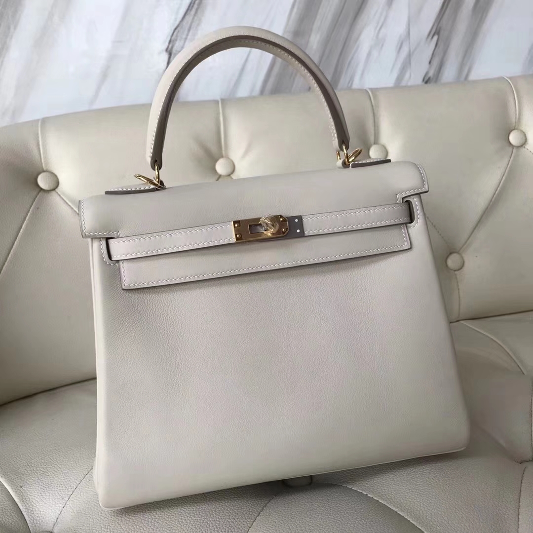 Discount Hermes Swift Calf Kelly Bag25CM in CK10 Craie White Gold Hardware