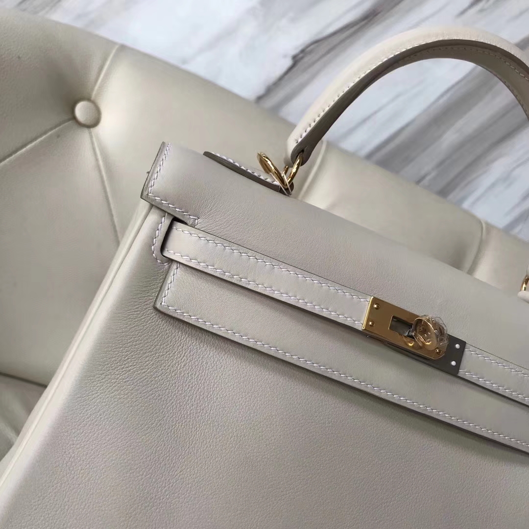 Discount Hermes Swift Calf Kelly Bag25CM in CK10 Craie White Gold Hardware