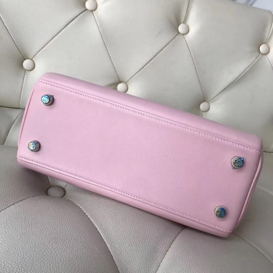 Pretty Hermes 3Q Rose Barbie Swift Calf Retourne Kelly25CM Bag Gold Hardware