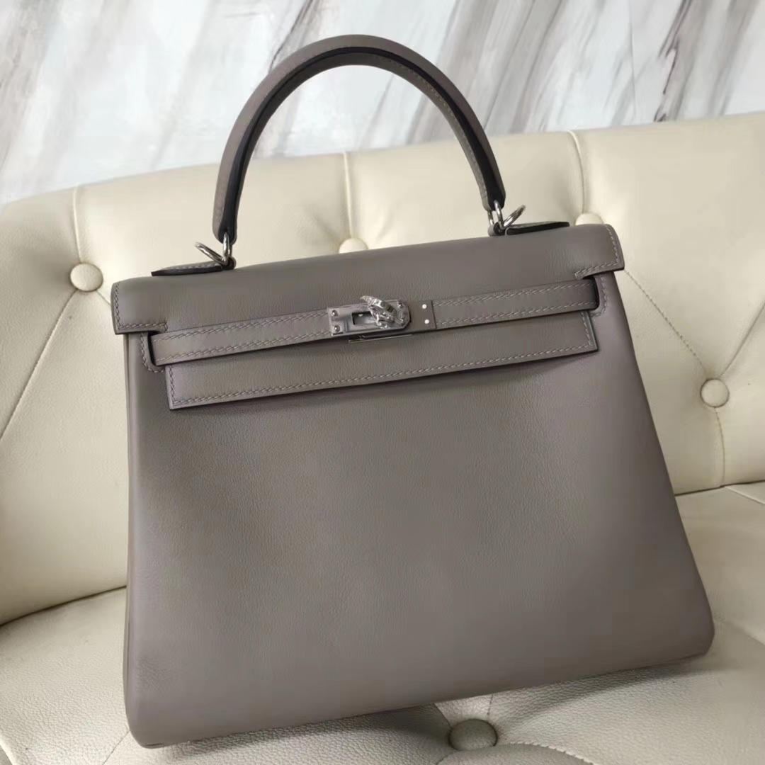 Wholesale Hermes M8 Gris Ashpite Swift Calf Kelly Bag25CM Silver Hardware