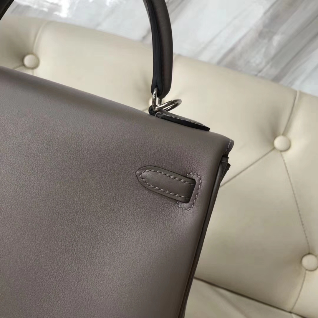Wholesale Hermes M8 Gris Ashpite Swift Calf Kelly Bag25CM Silver Hardware