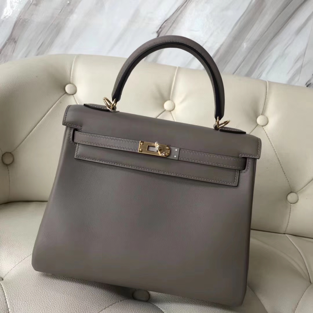 Discount Hermes Swift Calf Kelly25CM Bag in M8 Gris Ashpite Gold Hardware