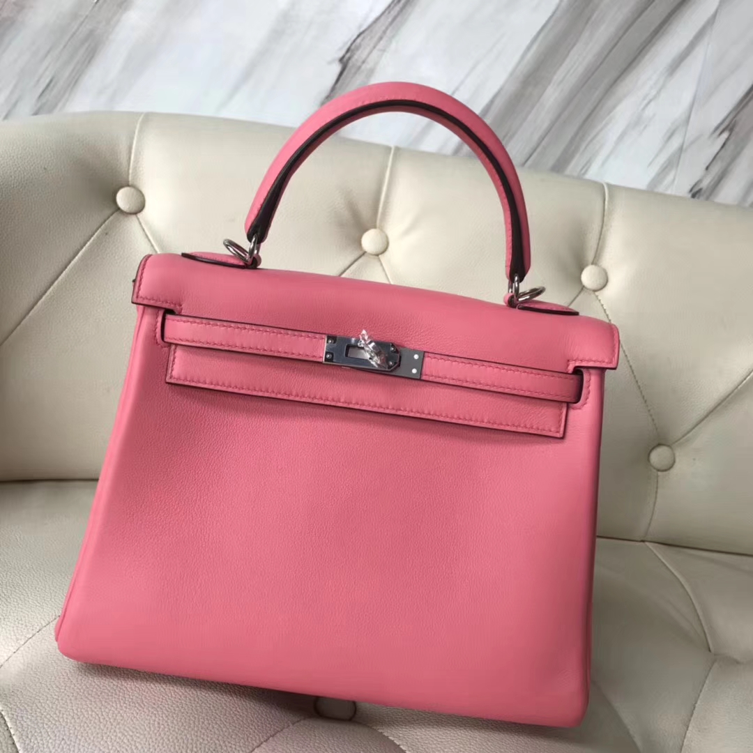 New Arrival Hermes Swift Calf Retourne Kelly Bag25CM in 8W Rose Azalee Silver Hardware