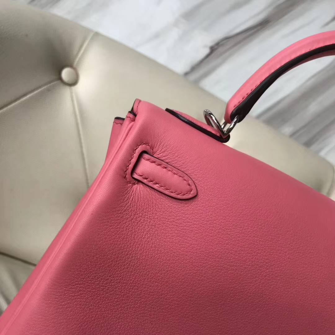 New Arrival Hermes Swift Calf Retourne Kelly Bag25CM in 8W Rose Azalee Silver Hardware