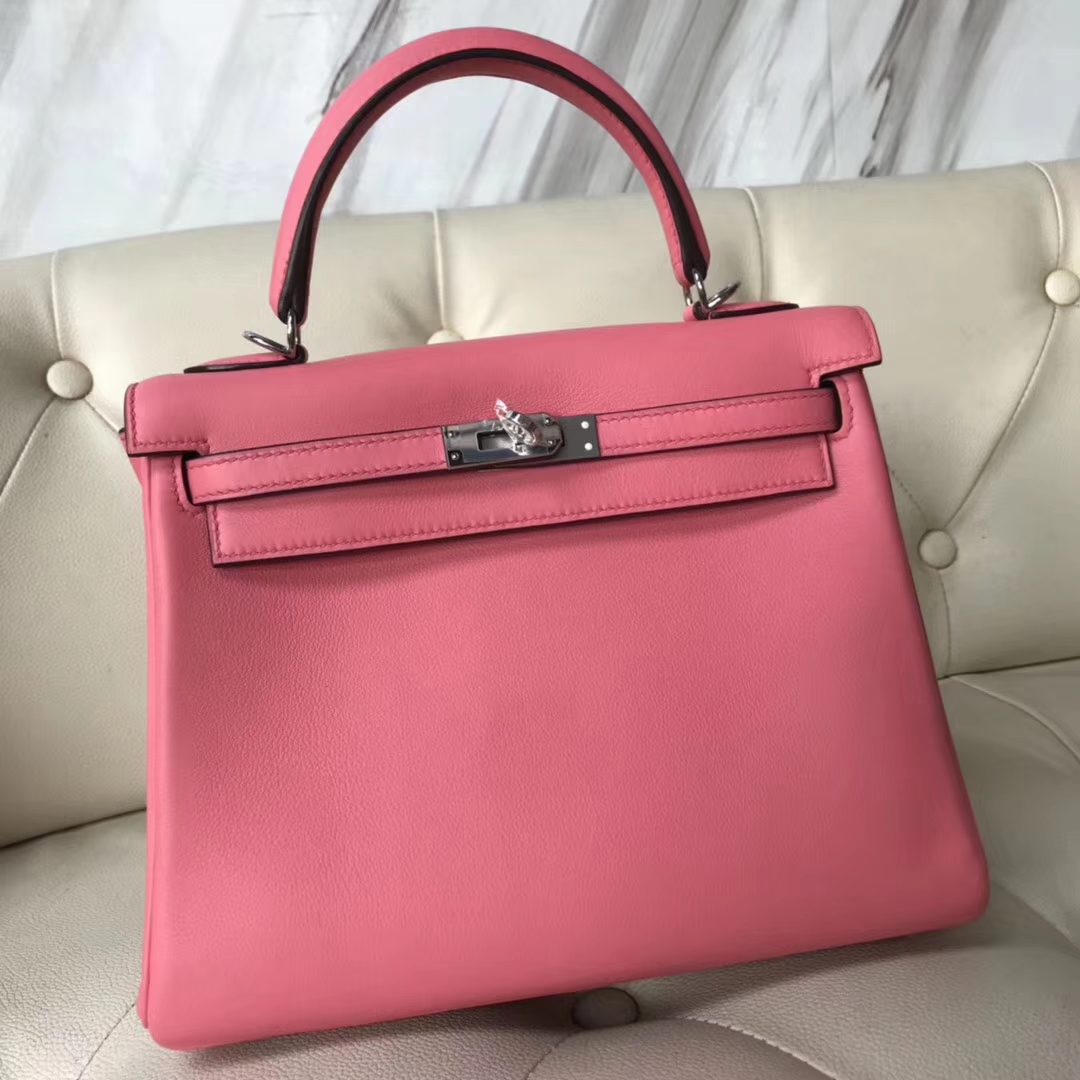 New Arrival Hermes Swift Calf Retourne Kelly Bag25CM in 8W Rose Azalee Silver Hardware