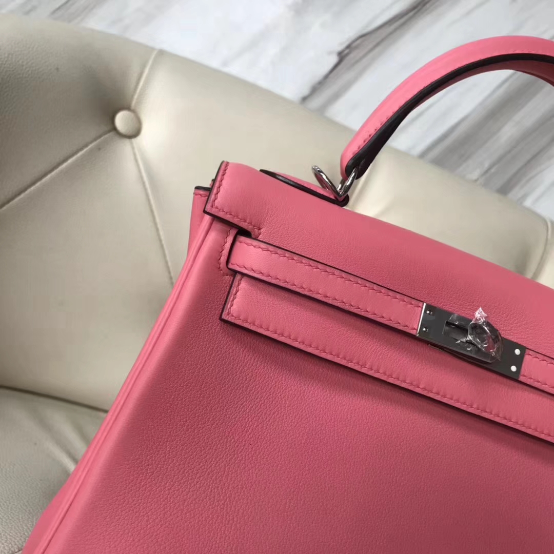 New Arrival Hermes Swift Calf Retourne Kelly Bag25CM in 8W Rose Azalee Silver Hardware