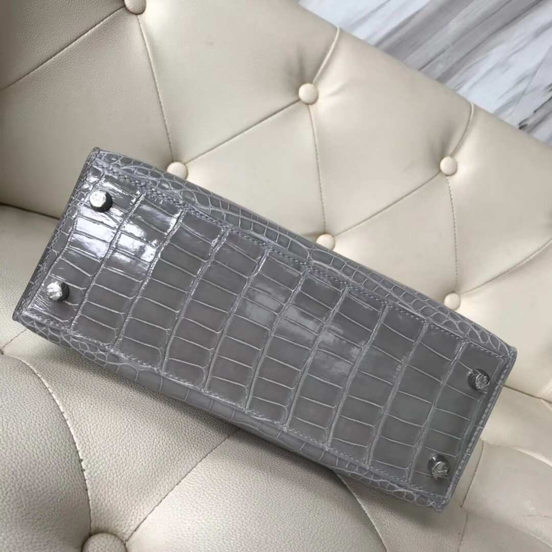 Discount Hermes Glacier Grey Shiny Crocodile Leather Kelly25CM Bag Silver Hardware