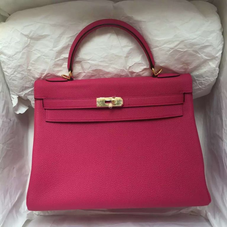 Hermes 5R Pink Togo Leather Retourne Kelly 32 Gold Hardware