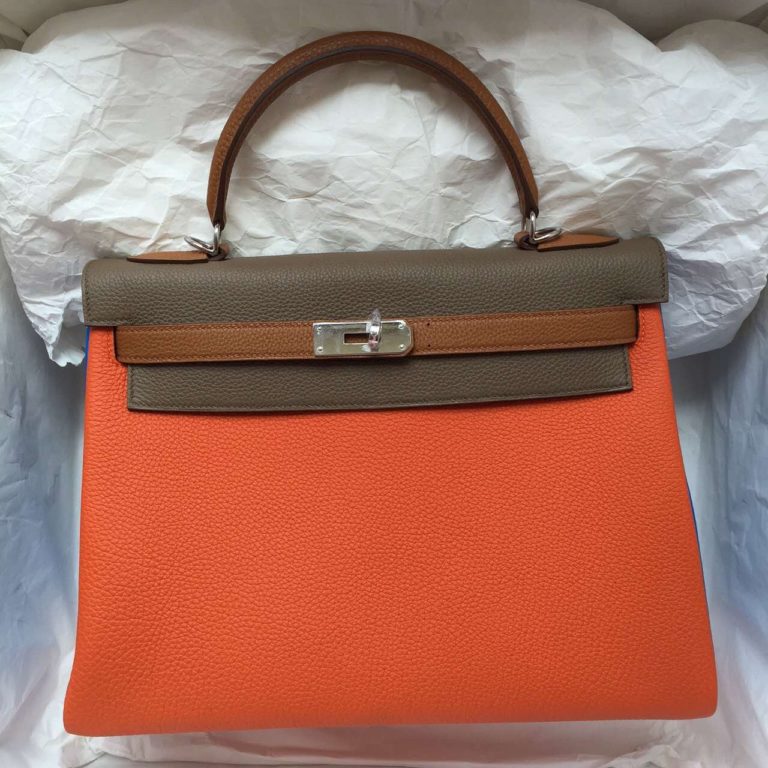 Hermes Color-blocking Togo Leather Kelly Bag  32CM Womens Handbag