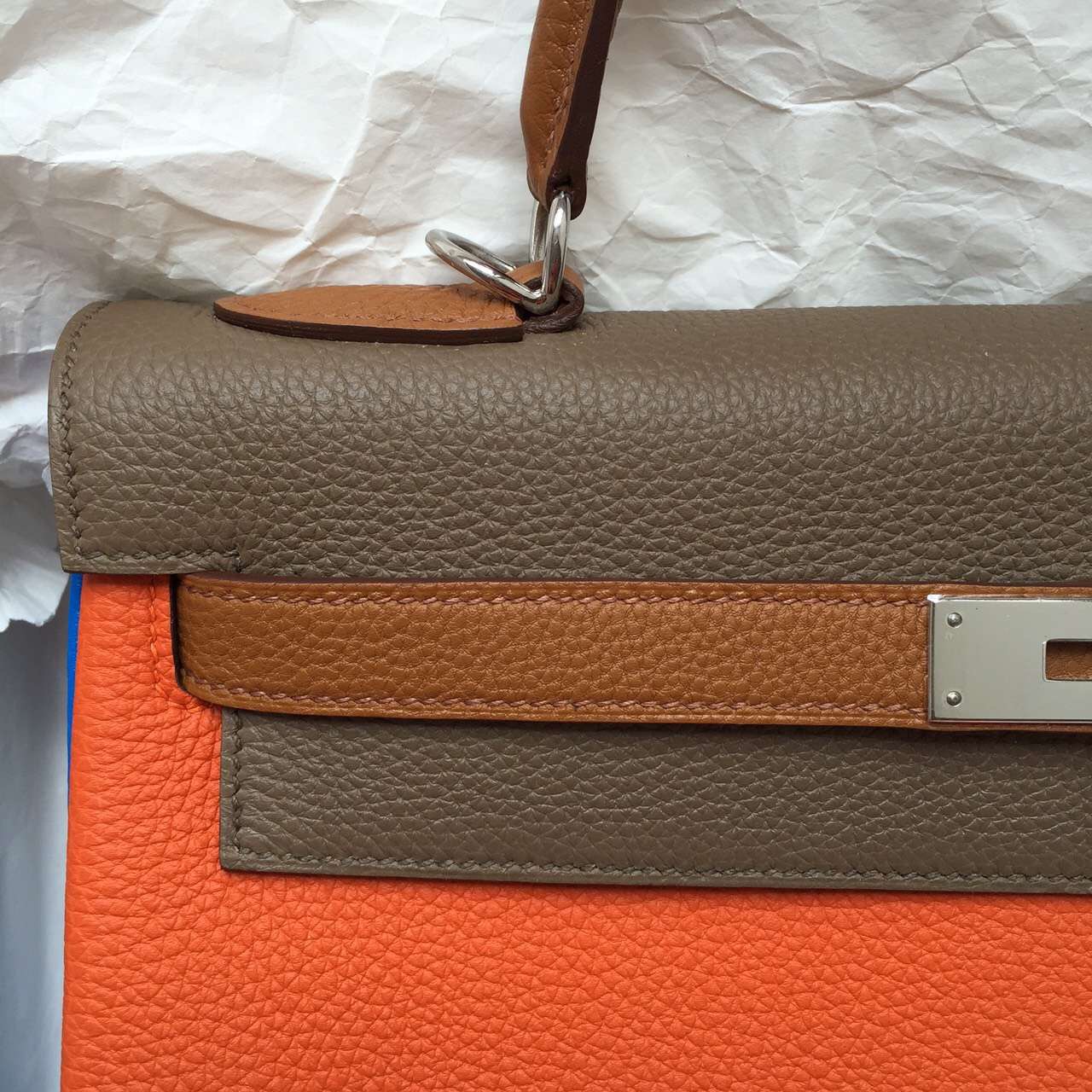 Sale Hermes Color-blocking Togo Leather Kelly Bag 32CM Elegant Women’s Handbag