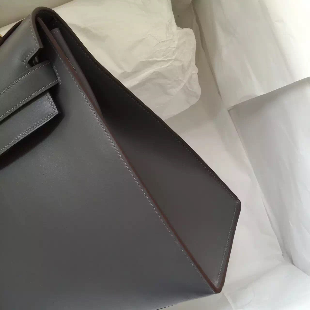 Hermes 8F Etain Grey Box Leather Sellier Kelly Bag 32CM Women’s Tote Bag