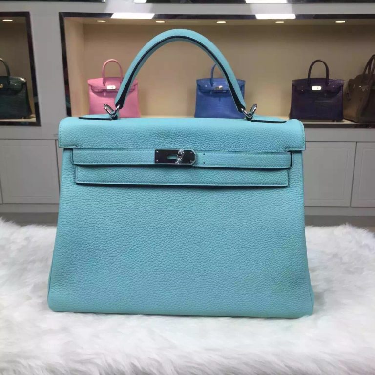 Hand Stitching Hermes Kelly  32CM Togo Calfskin Leather in 3P Lagon Blue