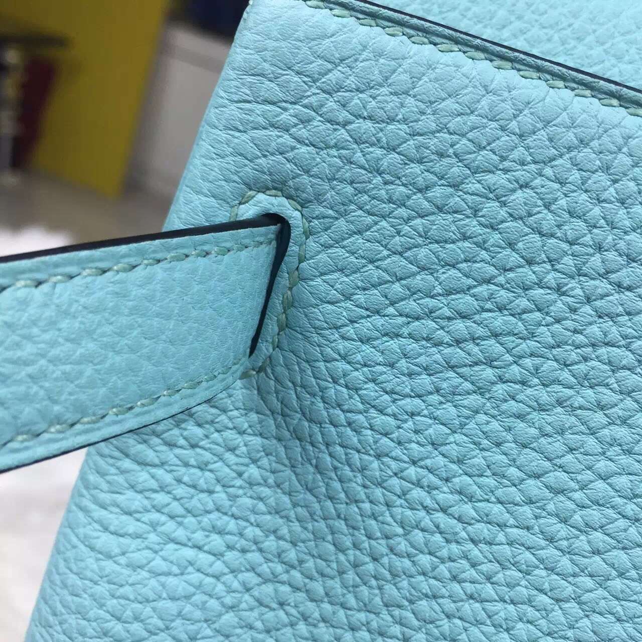 Hand Stitching Hermes Kelly 32CM Togo Calfskin Leather in 3P Lagon Blue