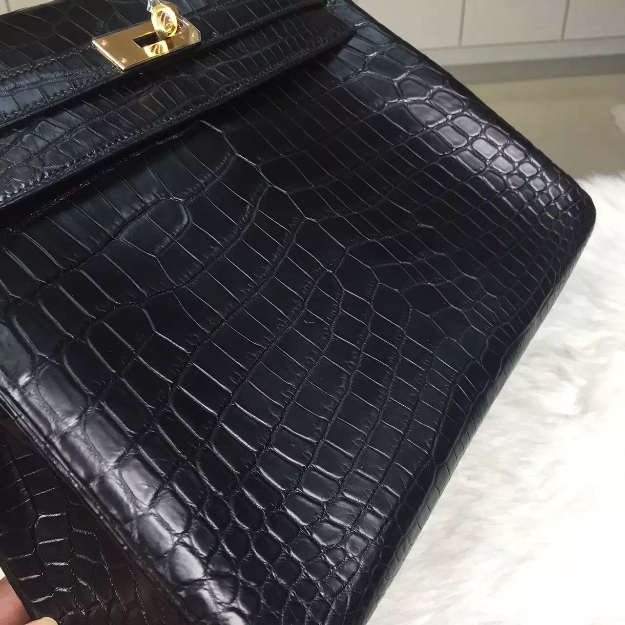 Hot Sale Hermes Kelly Bag 32CM CK89 Black Crocodile Skin Leather Women’s Handbag