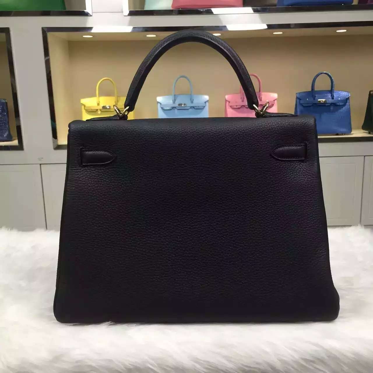 Fashion Women&#8217;s Bag Hermes CK89 Black Togo Leather Kelly Bag32CM Retourne