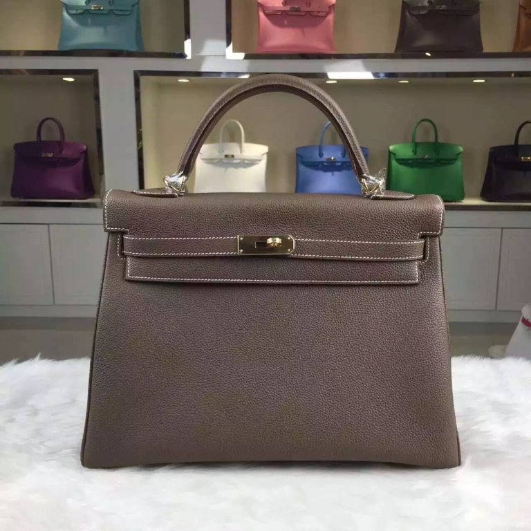 Hermes C81 Etoupe Grey Togo Leather Kelly Bag  32CM Womens Handbag