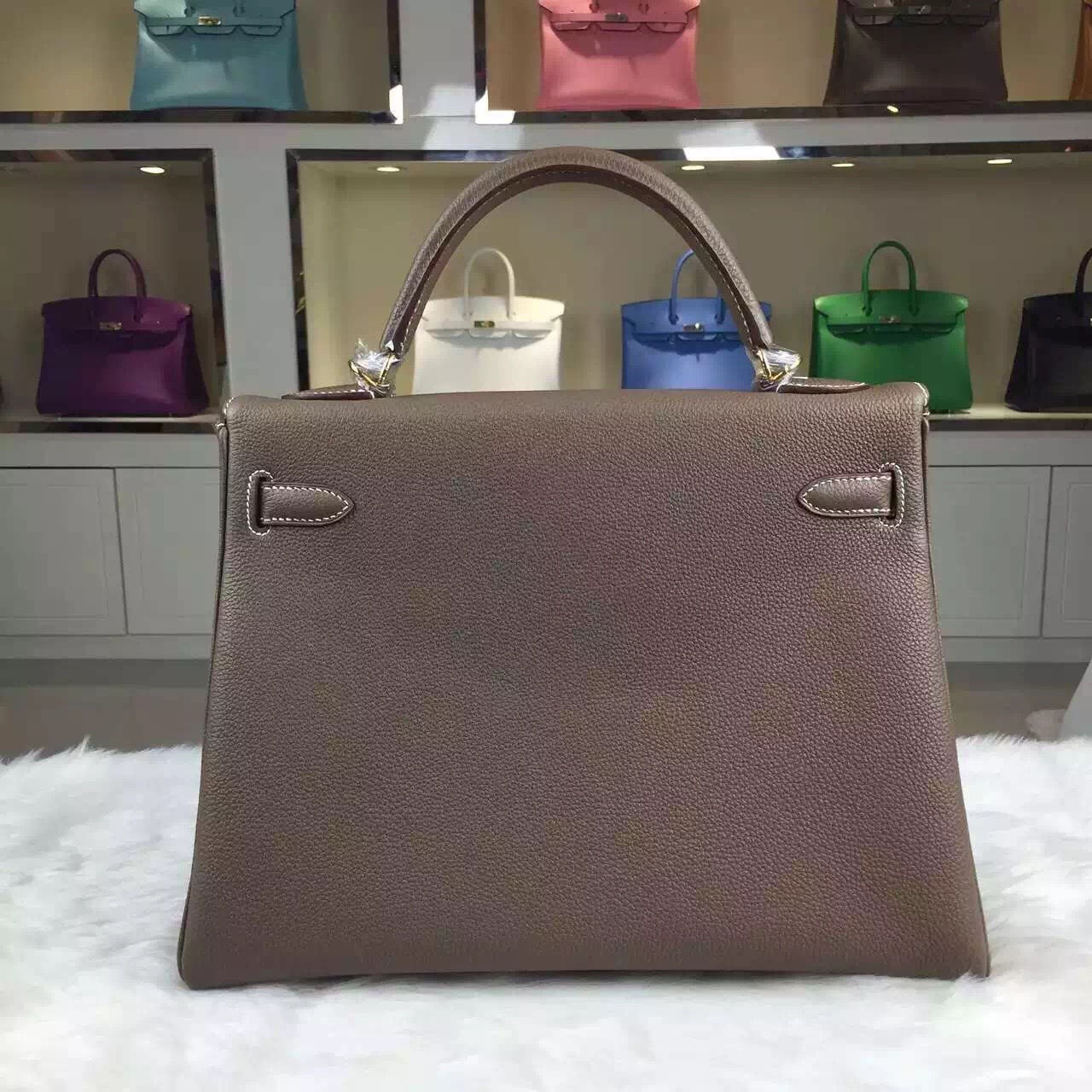 Discount Hermes C81 Etoupe Grey Togo Leather Kelly Bag 32CM Elegant Women&#8217;s Handbag