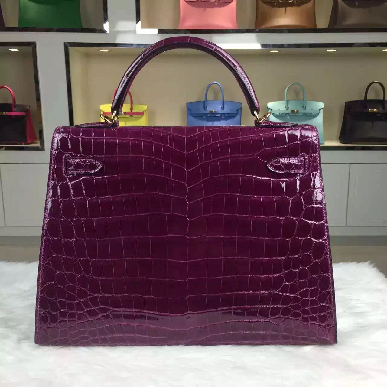 Online Shopping Hermes Crocodile Shiny Skin Kelly32CM in Grape Purple