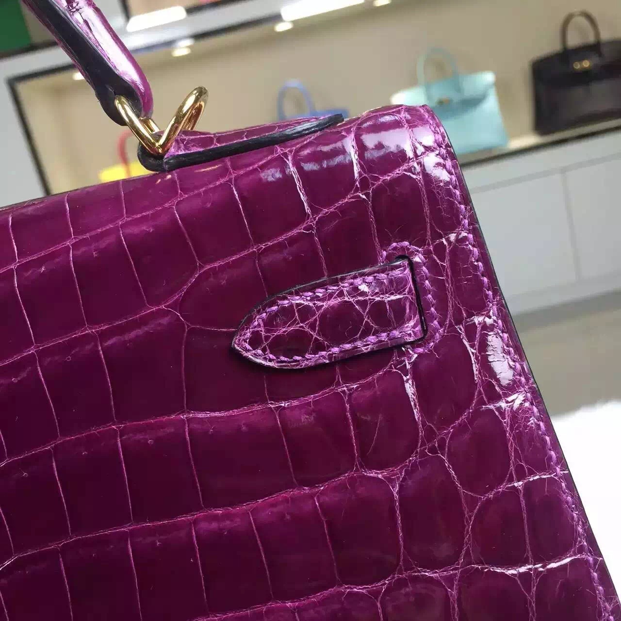 Online Shopping Hermes Crocodile Shiny Skin Kelly32CM in Grape Purple