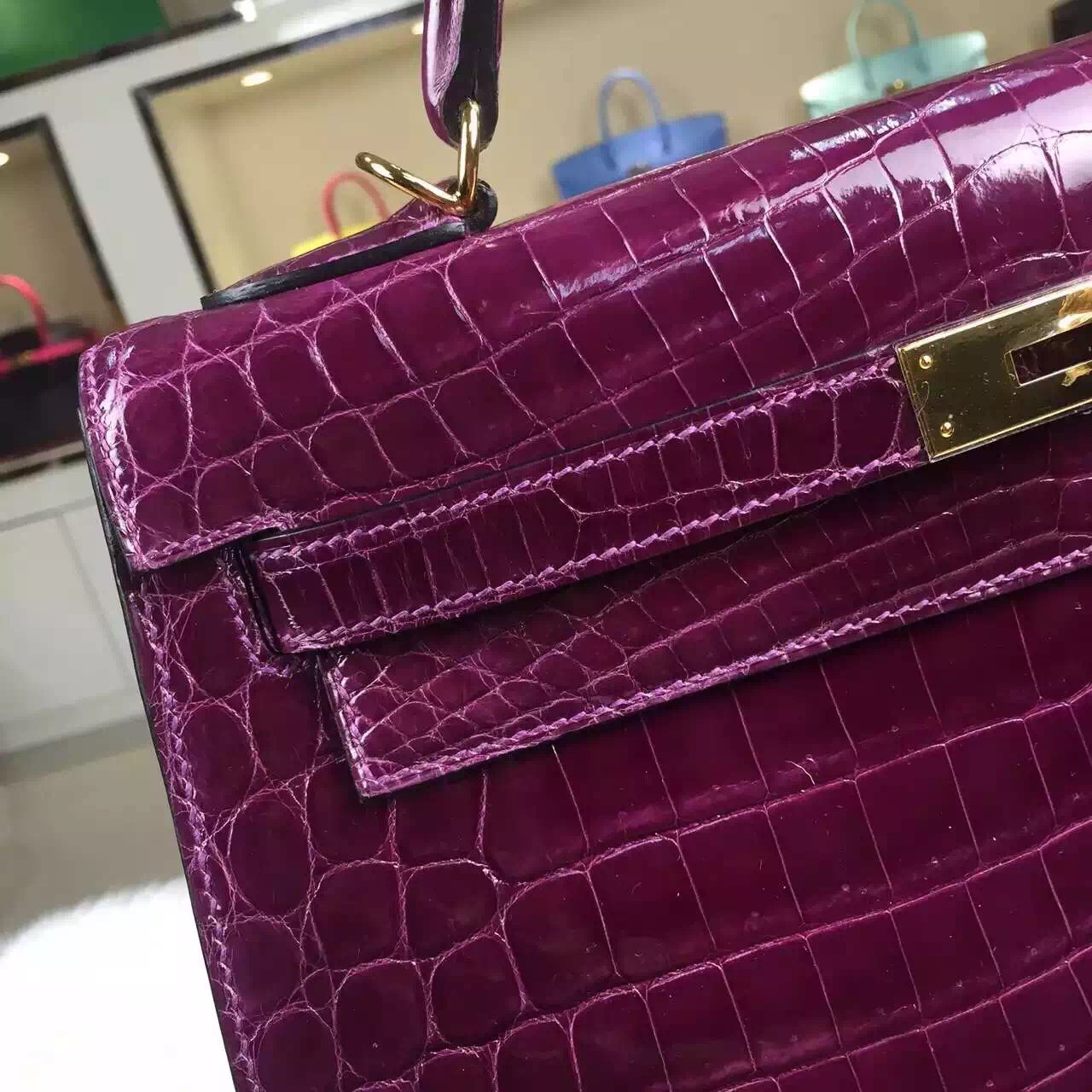 Online Shopping Hermes Crocodile Shiny Skin Kelly32CM in Grape Purple