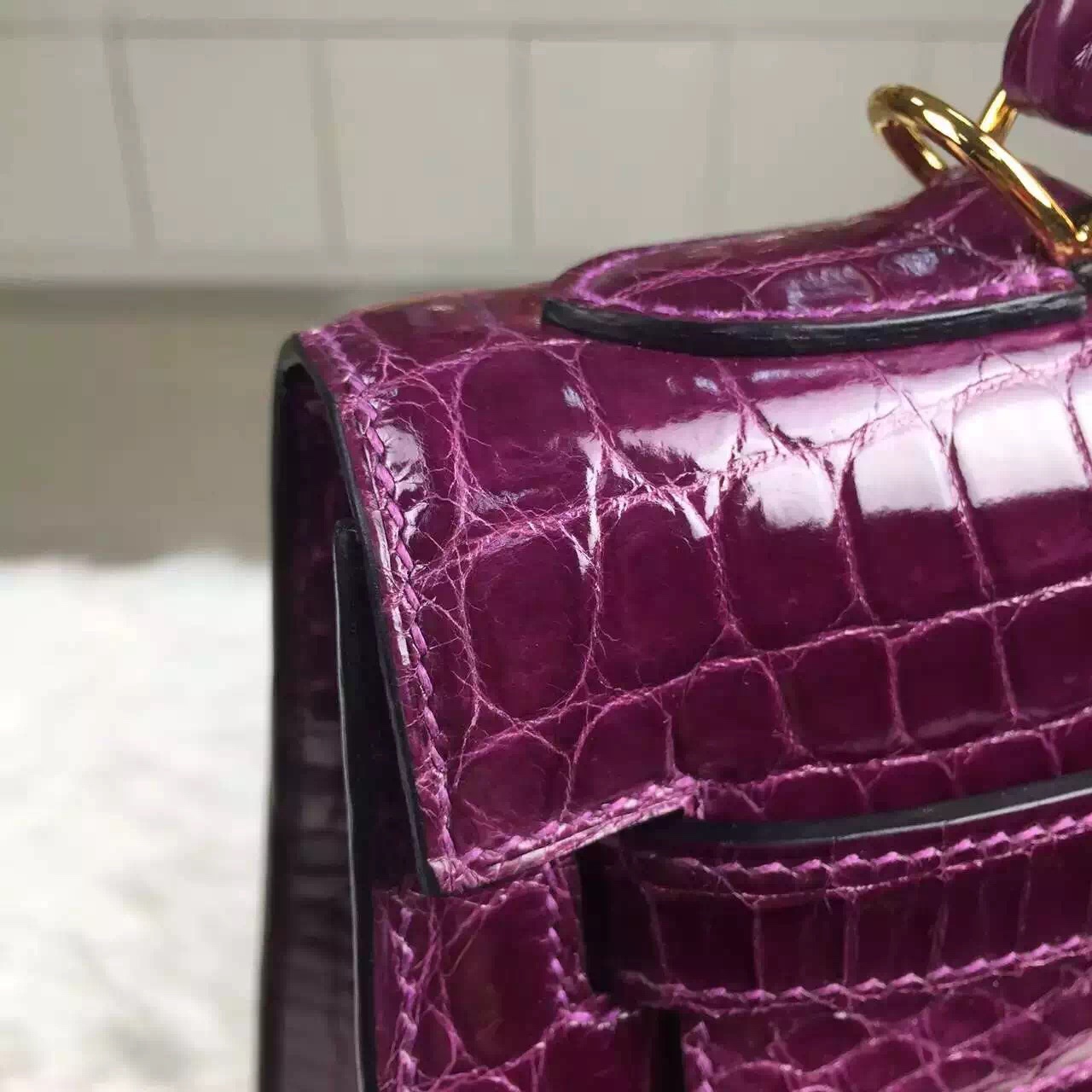 Online Shopping Hermes Crocodile Shiny Skin Kelly32CM in Grape Purple
