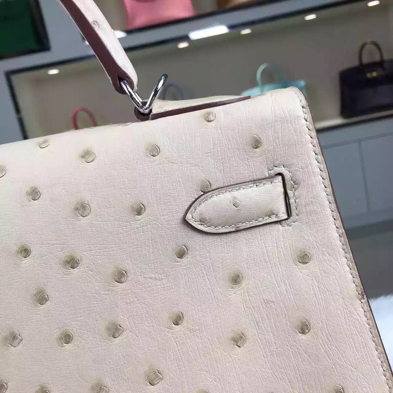 New Fashion Women&#8217;s Handbag Hermes Ostrich Leather Kelly32CM in Apricot Silver Hardware