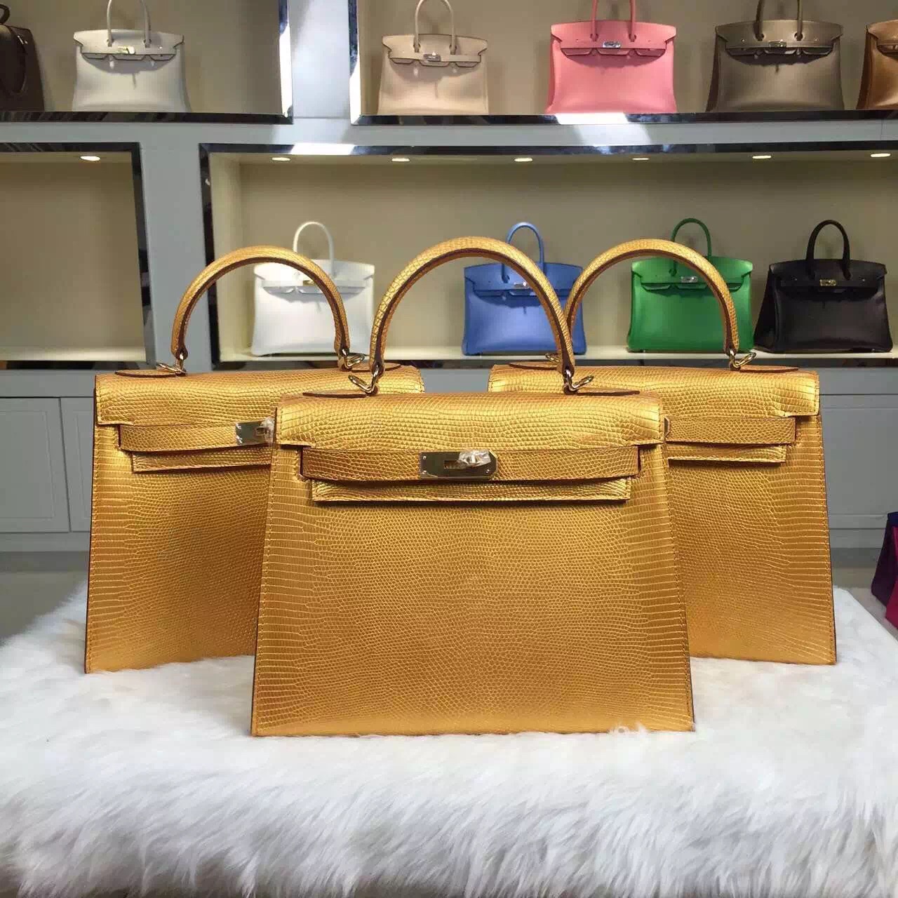 High Quality Hermes Kelly Bag Lizard Skin Leather Multi-color Women’s Tote Bag