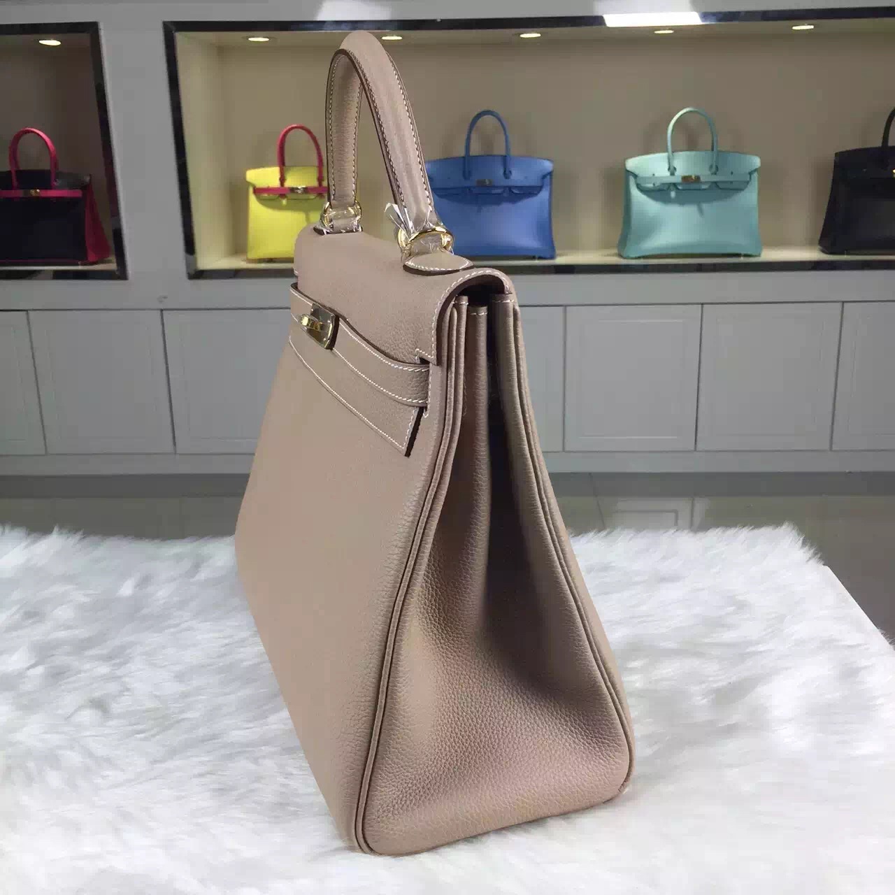 Online Store Hermes 1F Diamond Grey Togo Calfskin Leather Kelly Bag32CM Gold Hardware