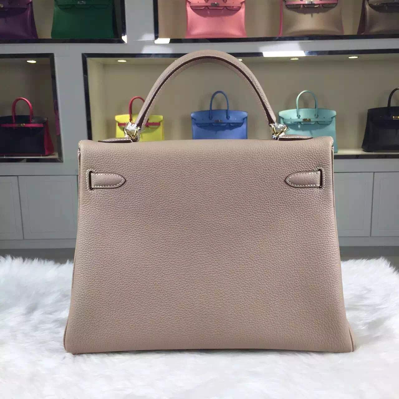 Online Store Hermes 1F Diamond Grey Togo Calfskin Leather Kelly Bag32CM Gold Hardware