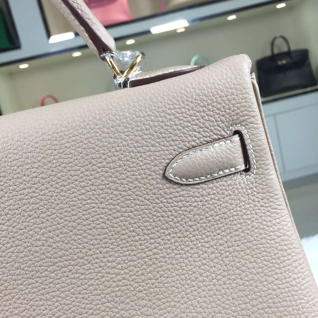 Online Store Hermes 1F Diamond Grey Togo Calfskin Leather Kelly Bag32CM Gold Hardware